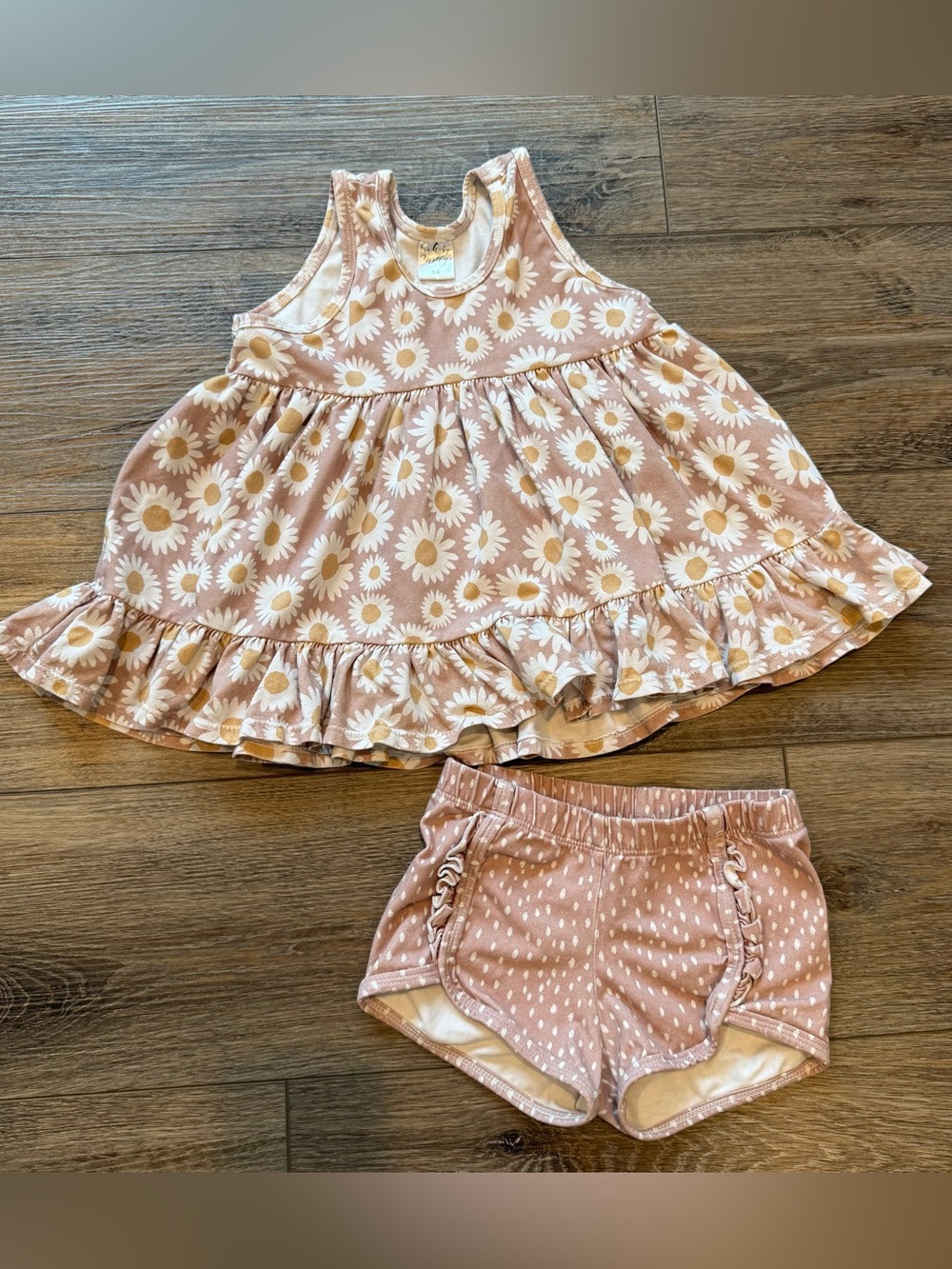 Made by Molly Daisy Ruffle Tunic Top & Shorts Set - Tan/Brown